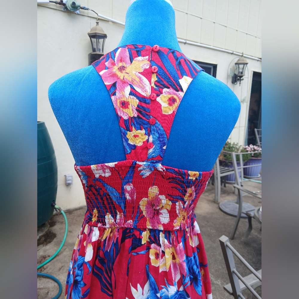 Japna Red and Blue Floral Halter Sundress Maxi Dress Small - Picture 5 of 8